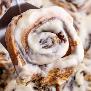 Close up photo of a cinnamon roll